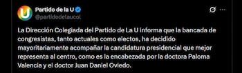 Partido de la U - crédito @partidodelaucol/X