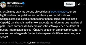 El congresista afirmó que Petro