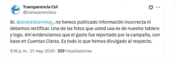 Transparencia por Colombia aseguró no haber publicado información incorrecta - crédito @transparenciaco/X
