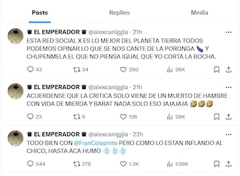 Los mensajes de Alex Caniggia