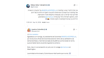 Este es el mensaje oficial del canciller de Israel sobre la retirada de Colombia del trámite judicial - crédito @gidonsaar/X -
@IsraelinCol/X
