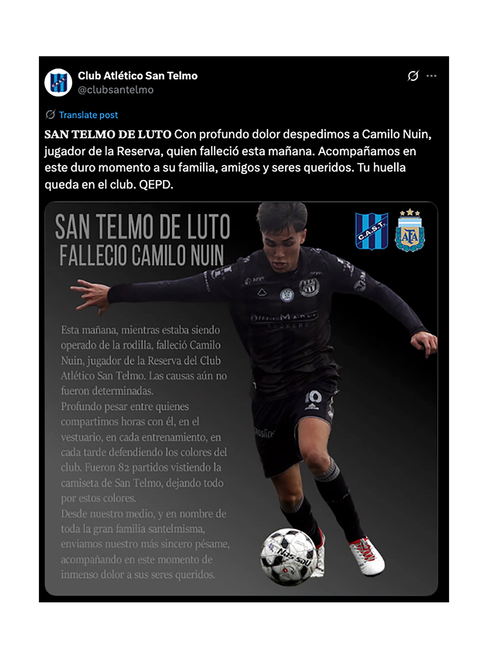 El comunicado del club tras el triste hecho