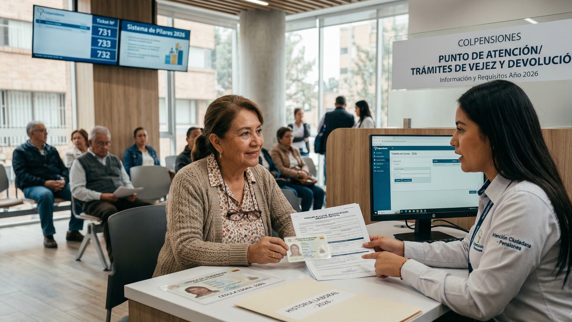 El nuevo requisito de cita previa en Colpensiones aplica para afiliaciones, traslados, consultas de historia laboral y solicitudes de pensión - crédito VisualesIA