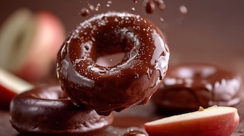 Donas cubiertas de chocolate, sin