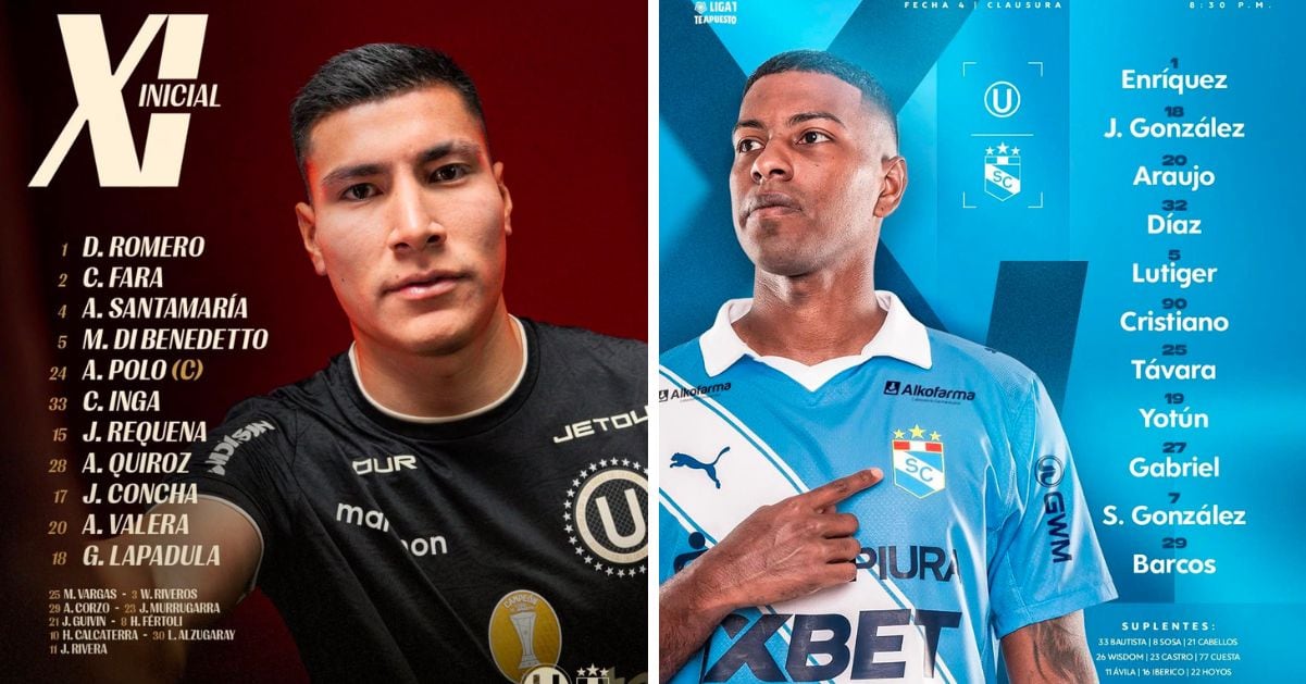 Alineaciones confirmadas de Universitario y Sporting Cristal para duelo por la fecha 4 del Torneo Clausura 2026.