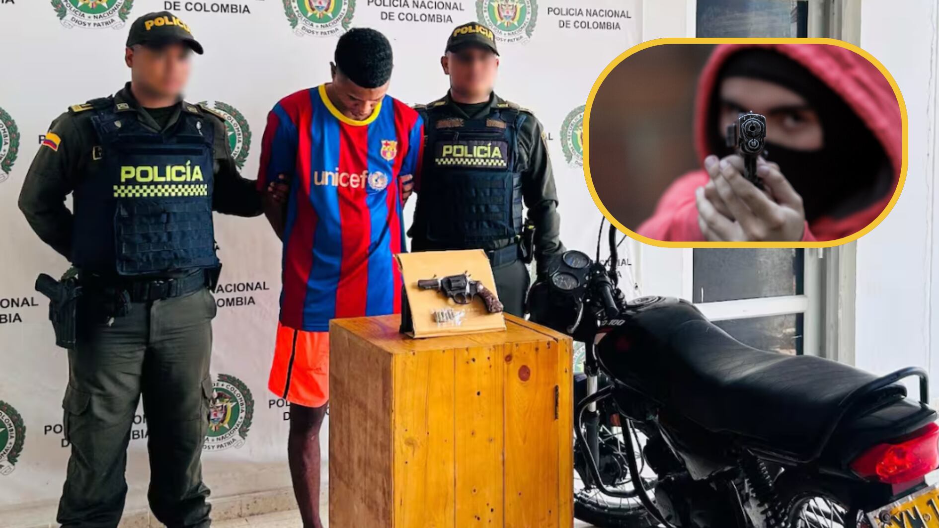 La uniformada alcanzó a ser impactada en dos oportunidades, pero esto no fue suficiente para el sicario, que cuando iba a rematarla no esperó que la agente se le abalanzara encima y lo redujera - crédito Policía Metropolitana de Cartagena y archivo Colprensa