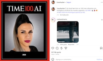 Captura de pantalla de una publicación de Instagram con una portada de revista que contiene un retrato y texto en portugués