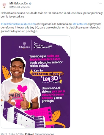 Ministerio de Educación impulsa reforma para garantizar acceso universal a la universidad pública - crédito @Mineducacion/X
