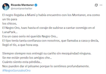 La despedida de Ricardo Montaner al Negro Oro: “Era parte de nuestra familia”