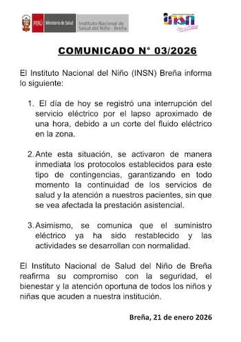 Comunicado del Instituto Nacional del