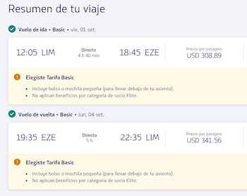 Precios de los pasajes a