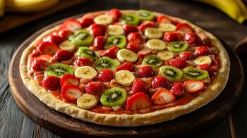 Colorida pizza de fruta con