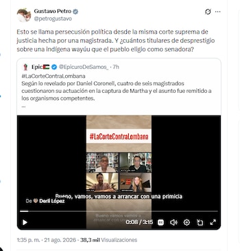 El expresidente Gustavo Petro señaló a la magistrada Cristina Lombana de perseguir a Martha Peralta - crédito @petrogustavo/X