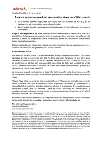Avianca aumentó sus vuelos ante el cierre indefinido de la vía al llano para dar solución a los viajeros - crédito Avianca