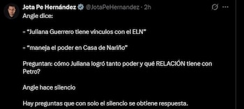 Jota Pe Hernández reacciona a las denuncias de Angie Rodríguez y cuestiona el silencio sobre la relación entre Juliana Guerrero y el presidente Gustavo Petro - crédito Jota Pe Hernández/X