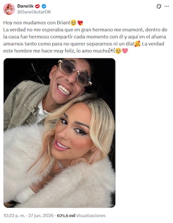 Danelik anunció en redes sociales que la pareja consiguió un alquiler y presentó la mudanza como el primer paso de “Branelik”