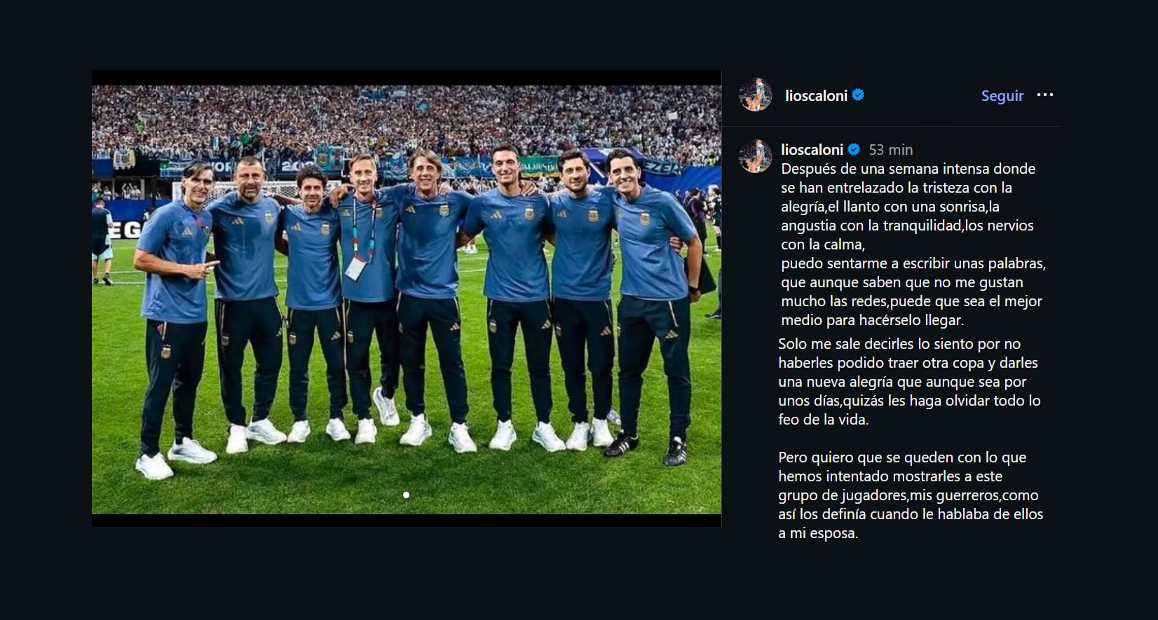 La carta de Scaloni en su cuenta de Instagram