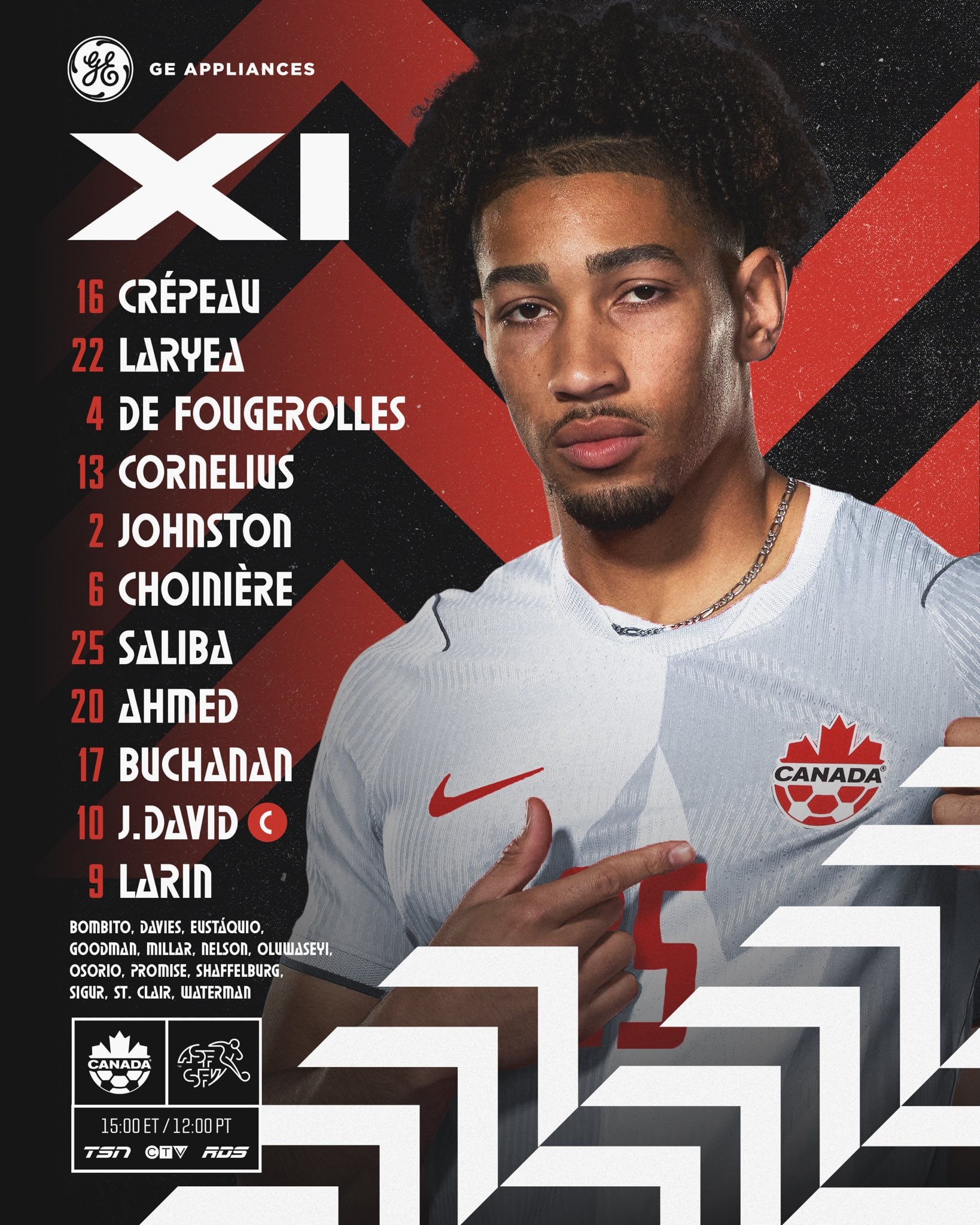 Titulares de Canadá para el partido de fase de grupos ante Suiza - crédito @CANMNT_Official/X