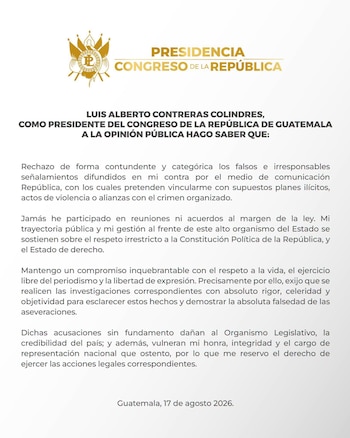 Documento oficial con escudo, el título Presidencia Congreso de la República, el nombre de Luis Alberto Contreras Colindres y un texto