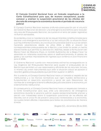 El Consejo Gremial Nacional espera