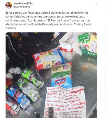 Este es uno de los panfletos que han llegado a comerciantes en este sector de la localidad de Kennedy - crédito @juanmdiazma (X)