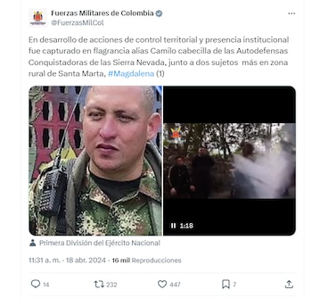 Así fue la captura de alias 'Camilo', cabecilla de las Acsn - crédito @FuerzasMilCol/X