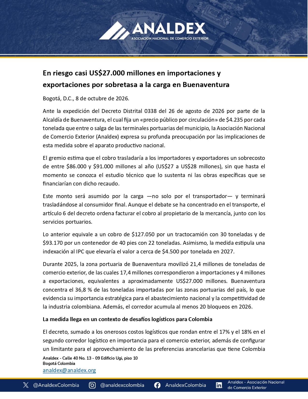 Subirán de precio el pollo, el huevo, el cerdo y el pescado en Colombia por la tasa portuaria de Buenaventura: “El primer efecto llega a los hogares”