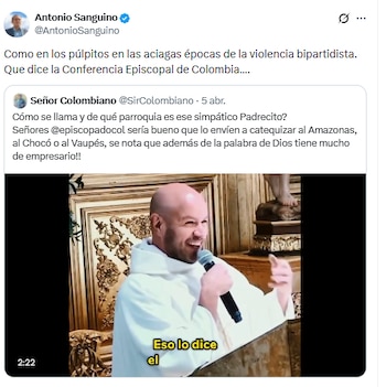 Antonio Sanguino comparó los discursos religiosos de Fredy Bustamante, de la parroquia Santa María de los Ángeles en Medellín, con los de los tiempos de violencia bipartidista - Crédito @AntonioSanguino/X
