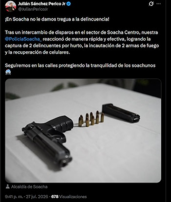El mandatario Julián Sánchez Perico aseguró en X que no habrá tregua, tras la reacción de la Policía Metropolitana que dejó dos detenidos, dos armas decomisadas y la devolución de los dispositivos a sus dueños - crédito @JulianPericoJr / X