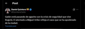 Daniel Quintero criticó al alcalde
