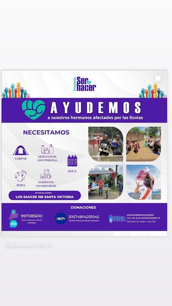 Mensaje de Sheyla Rojas por inundaciones en Chiclayo. Instarandula.