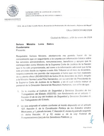 La ministra compartió el oficio