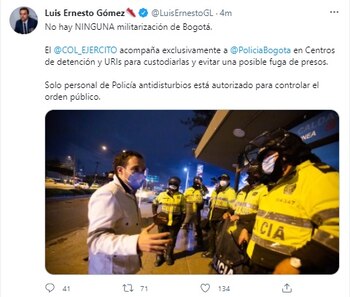 "Bogotá no se encuentra militarizada" anuncia secretario de Gobierno de la ciudad