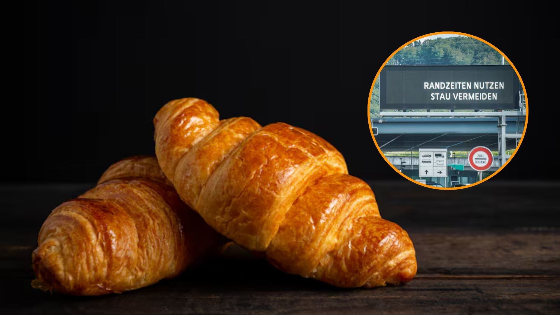 Dos croissants y la frontera suiza. (Freepik/Montaje Infobae)