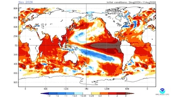 La NOAA elevó al 95% la probabilidad de un Super El Niño muy fuerte en el Pacífico para el trimestre octubre-diciembre de 2026 (NOAA)