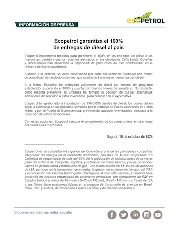 Ecopetrol informó que está seguro