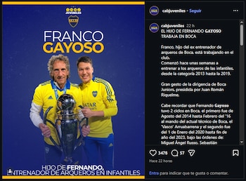 Franco Gayoso, hijo de Fernando, está trabajando en Boca