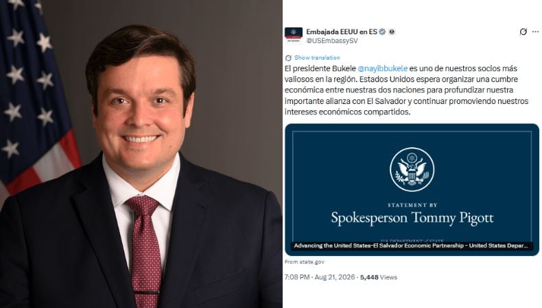 “Estados Unidos espera con interés ser sede de una cumbre económica con El Salvador para fortalecer nuestra alianza”, sostuvo Tomas Pigott, portavoz del Departamento de Estado. (Cortesía: Redes sociales)