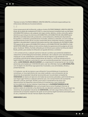 Codiscos afirmó en un comunicado que nunca autorizó a Plutarco Manuel Urrutia Urrutia a usar sus marcas ni a actuar en nombre de la empresa - crédito @codiscos/ Instagram