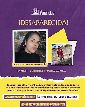 Paola Tatiana Lara García, de 24 años, fue vista por última vez el pasado 12 de junio en la terminal de buses de la ruta 172. Su familia espera resultados científicos.