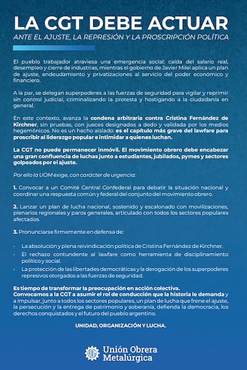 El pronunciamiento de la UOM