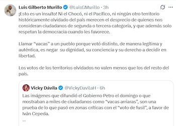 El exministro rechazó que se llamara “vacas arriaras” a quienes apoyaron a Iván Cepeda y defendió la dignidad de las comunidades del Pacífico y otras regiones marginadas ante una discusión que crece - crédito X