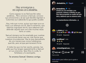 La familia de Samuel Adrián expresó su respaldo a la decisión de regresar a Colombia pese a la notificación judicial - crédito daniasabrina_ / Instagram