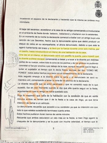 Extracto de la denuncia contra Íñigo Errejón.