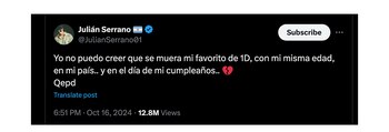 La primera publicación de Julián Serrano en X