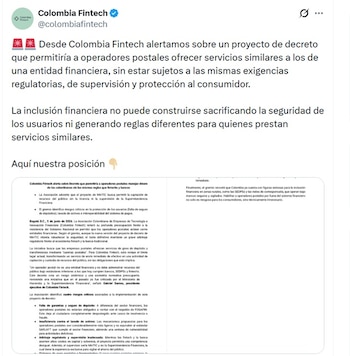 Colombia Fintech advirtió que la inclusión financiera no puede construirse sacrificando la seguridad de los usuarios - crédito @ColombiaFintech/X