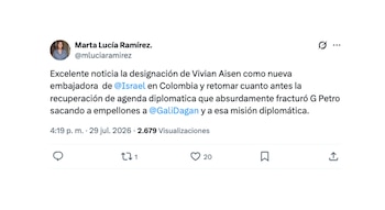 Marta Lucía Ramírez y su reacción a la nueva embajadora de Israel