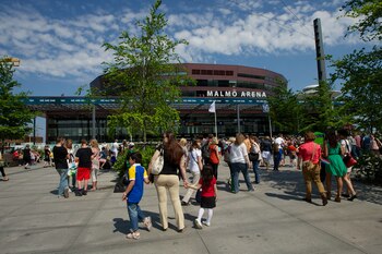 MALMO, SWEDEN - MAY 18: . Fans arrive for the grand final of the Eurovision Song Contest 2013 at Malmo Arena on May 18, 2013 in Malmo, Sweden. (Photo by Ragnar Singsaas/WireImage)