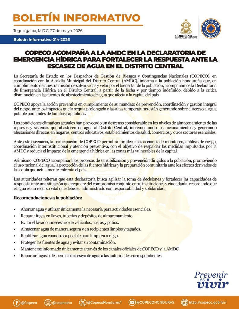 La sequía y las altas temperaturas redujeron los niveles de las represas capitalinas. (FOTO: COPECO)