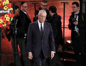 El presidente portugués, Marcelo Rebelo de Sousa, durante la ceremonia principal del quinto Foro del Holocausto. Foto: Abir Sultan/REUTERS